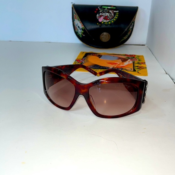 Vintage Ed HardyTattoo,True Love/Bulldog, SwarovskiCrystal & Tortoise Sunglasses - Picture 8 of 12